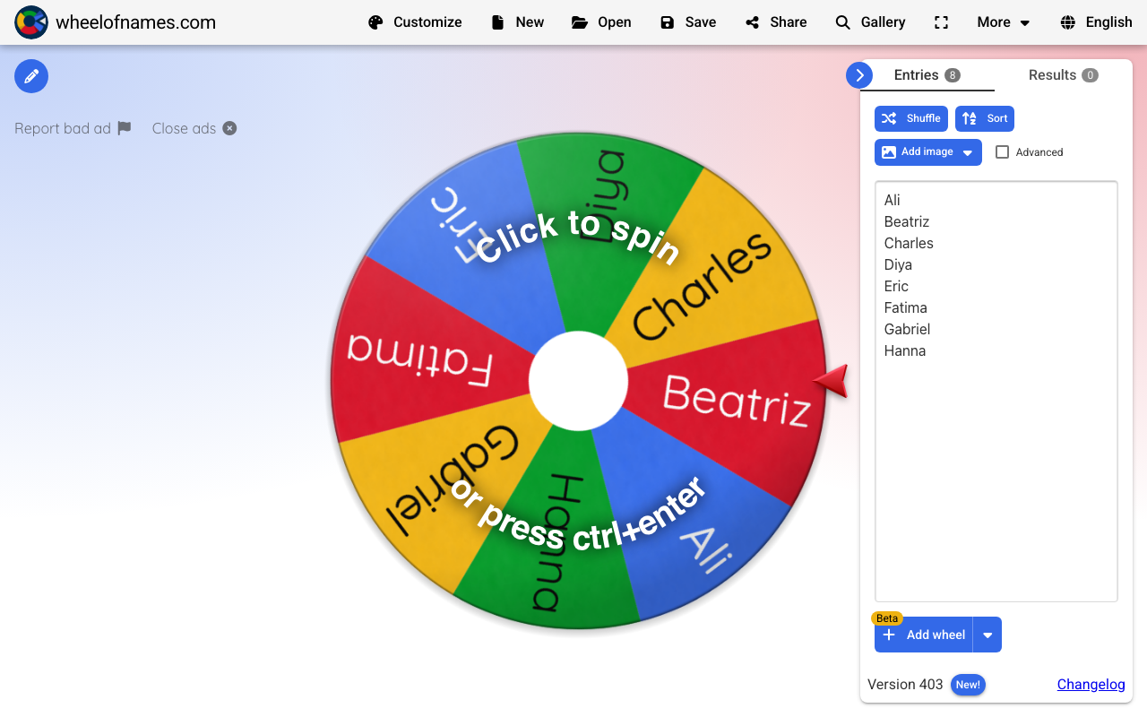 Wheel of Names screenshot